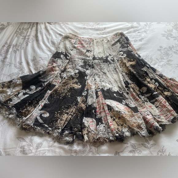 Vintage Brown Pink Patchwork Silk Cotton Skirt 12 Fairycore Goblincore Y2K Boho - Picture 9 of 12